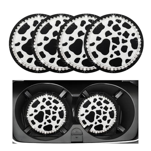 Yourkar 4 PCS Cow Print Car Cup Coaster 275 Inch AntiSlip Auto Cup Holder Insert Coaster Anti Slip Bling Cup Mats with Flower Pattern Universal Interior Car Accessories Cow Print