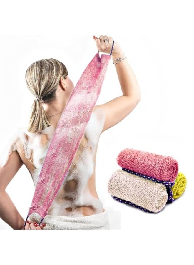 African Net Sponge with Handles 3 Pieces Long African Exfoliating Net Washcloth Bath Sponge Net Cloth Wash Net Body Back Scrubber for Shower Loofah