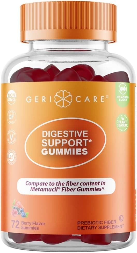 GeriCare Prebiotic Digestive Support Gummies Berry Flavor 72 Count PlantBased Fiber for Gut Health Regularity NonGMO GlutenFree Vegan Fiber Supplement to Supports Regular Digestion