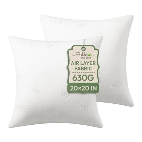 Ashler Throw Pillows Insert- 20x20 Pillow Inserts with Air Layer, Premium Bed and Couch Pillows - Indoor Decorative Throw Pillow, Square Cushion Sham Stuffer, Pack of 2, White