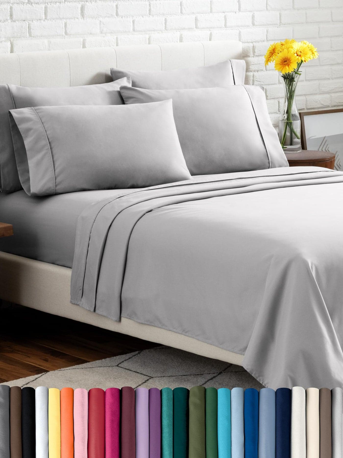 Bare Home Hotel Luxury Full Sheet Set Extra Soft 6 Piece Set Deep Pockets Easy Fit Cooling Breathable Wrinkle Fade Stain Resistant Includes 4 Pillowcases Full Light Grey