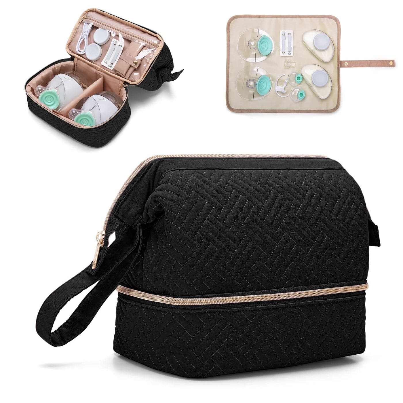 Fasrom Wearable Breast Pump Bag Compatible with Elvie Pumps Double Layer Pump Carrying Case with Waterproof Mat and Insulated Pockets for Working Moms Black Bag Only Patent Pending