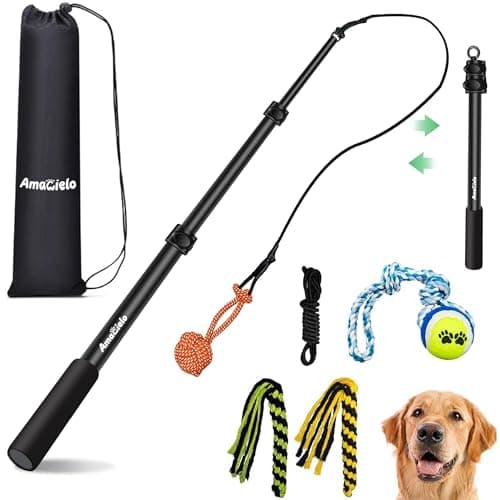 AmaCielo Flirt Pole for Dogs Interactive Toys Tugofwar for Pet Durable Teaser Wand Chase Toys with Rope Chewing Sticks for Outdoor Exercise Training