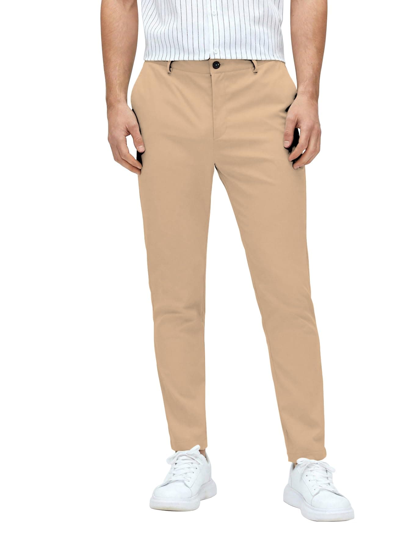 AVANOVA Men’s Classic Dress Pants with Side Pockets | Solid Skin Tapered Suit Trousers, Business Formal Office Wear Regular Fit Pants, Stretchable Blend Slim Carrot Fit (Trouser 255 Skin-S)
