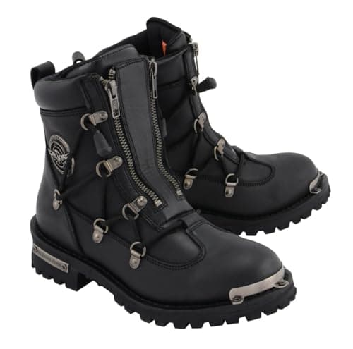 Milwaukee Leather MBL9375 Womens Premium Black Leather Diamond 6Inch Twin Zipper Lock Motorccycle Riding Boots 85