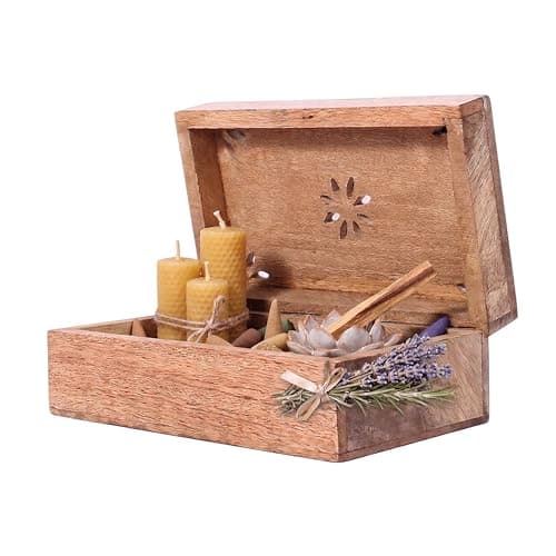 Mela Artisans Wooden Keepsake Box | Burnt Mango Wood Memory | Photo Storage Box with Hinged Lid | Decorative Storage Box | Mediumc | 7.5x4.5x3 Inch