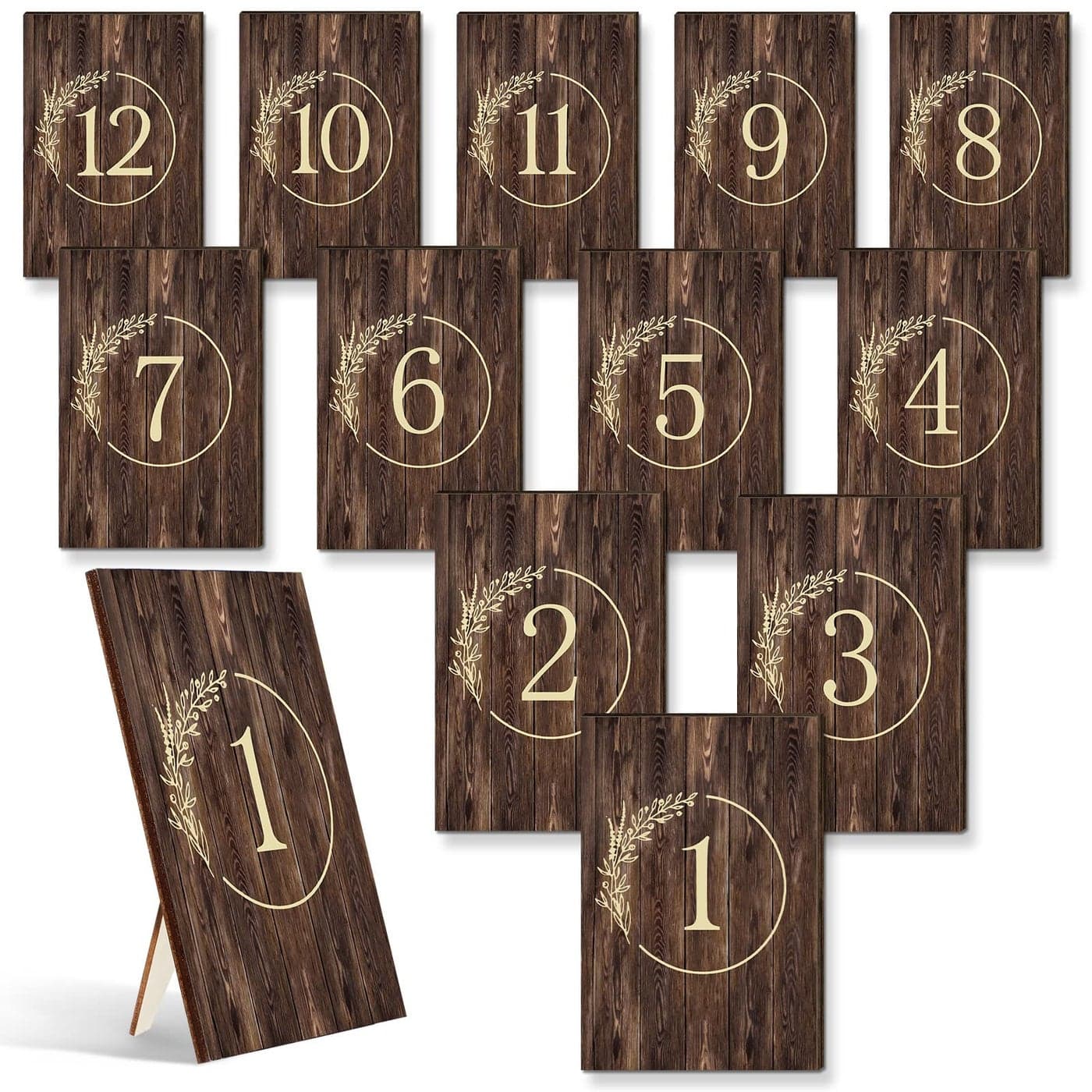 12 Pieces Rustic Wooden Wedding Table Numbers Decors Country Wedding Table Decoration Self Stand Centerpieces Signs for Bridal Shower Restaurant Reception Decor Number 112