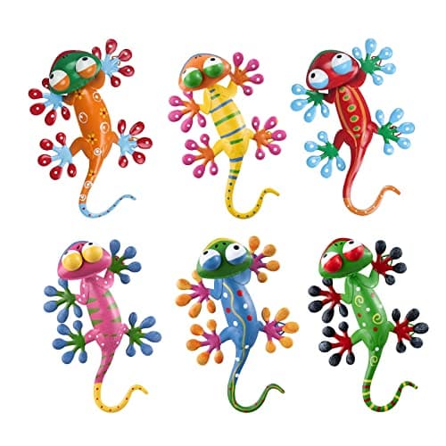 hogardeck Metal Gecko Outdoor Wall Decor 6 Pack Lizard Wall Art Garden Sculptures Statues with FreeAdjustable Head Outdoor Spring Decor for Front Yard Fence Patio