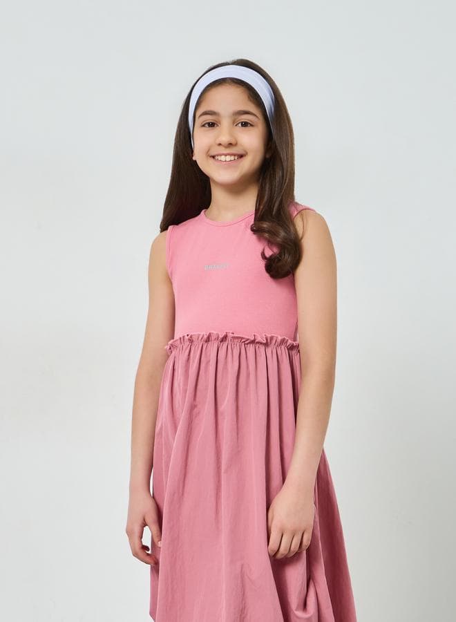 Girls Text Print Sleeveless Dress