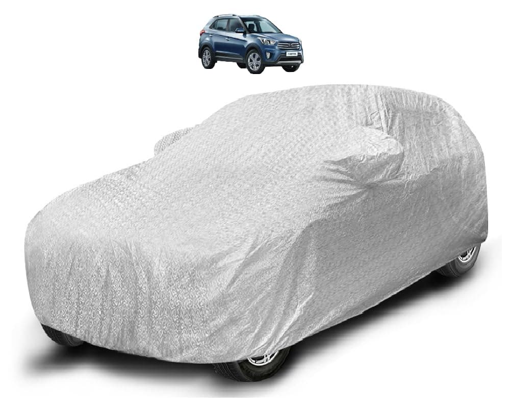 Auto Hub Waterproof Car Cover Compatible with Hyundai Creta Old (Model : 2015-2019) with Mirror Pocket, Soft Cotton Lining, Waterproof Creta Car Cover- Metallic Silver