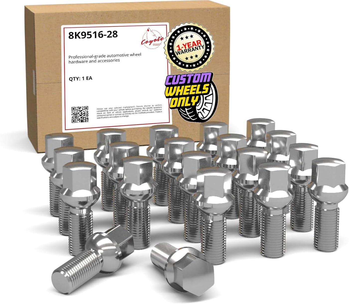Set of 20 Chrome Lug Bolts with Dual Hex Key