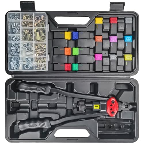 DKwoeshg 16 Professional Rivet Nut Tool Kit LeverStyle Rivnut Tool with Visual Stroke Indicator Nutsert Tool Kit Includes 15 Metric SAE Mandrels for Threaded Inserts