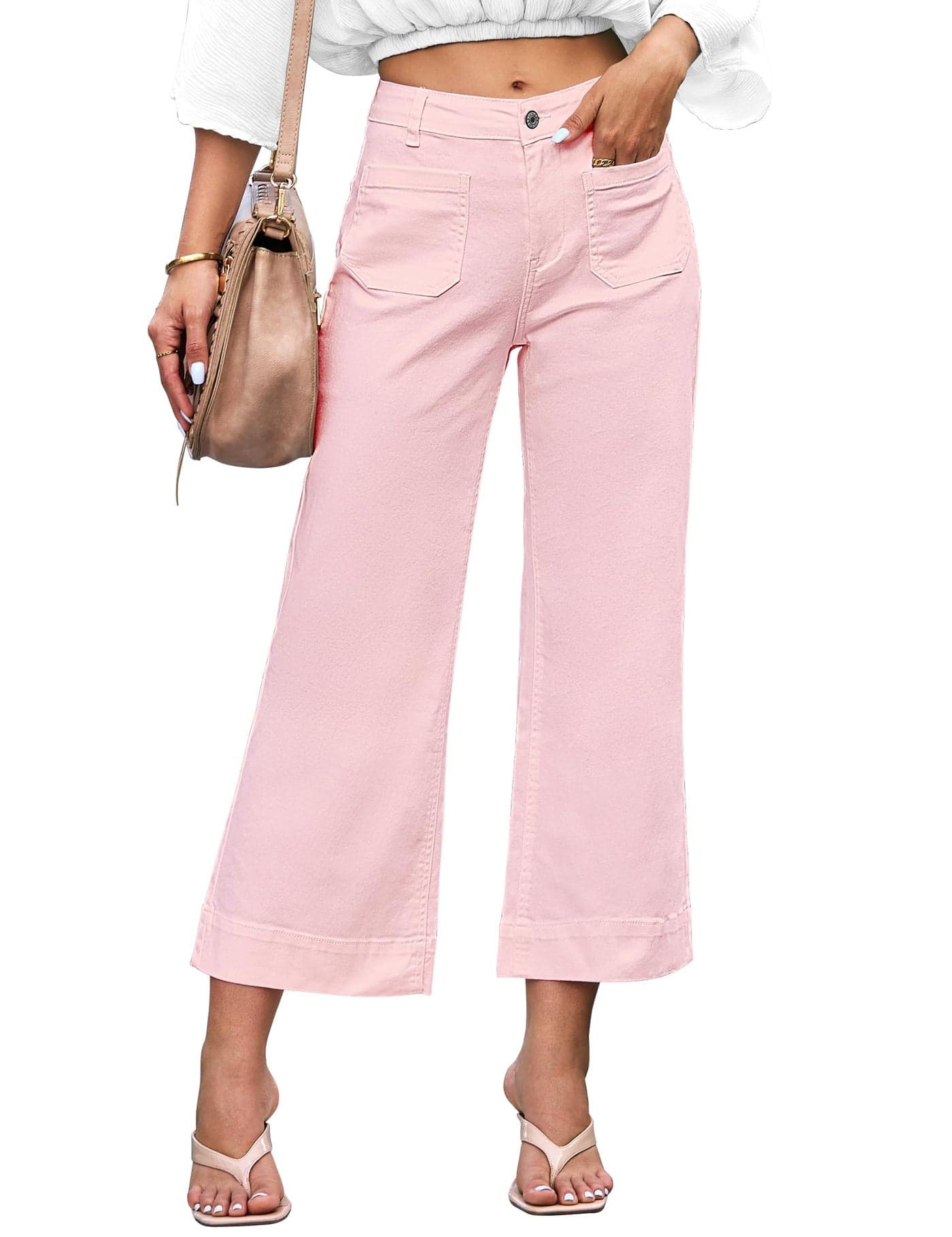 luvamia Wide Leg Jeans for Women Trendy High Waisted Flare Jeans Cropped Denim Pants Stretchy Baggy with Patch Pockets Wide Leg Jeans Woman Womens Pink Jeans Pink-A-Boo Size Large Size 12 Size 14