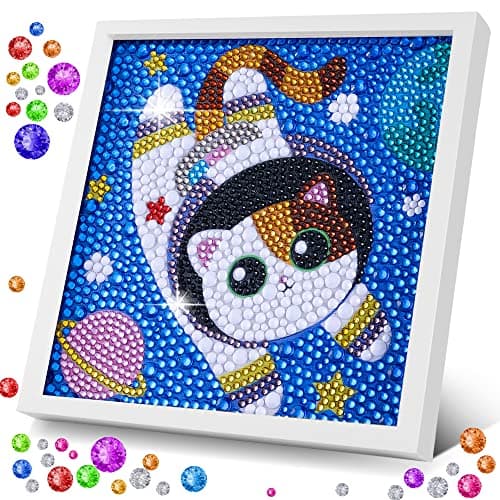 ZALIAFEI Space Cat Diamond Art Kits for Kids Diamond Art for Holiday Gem Art Kits for Girls Birthday Gift Arts and Crafts for Ages 8 10 12