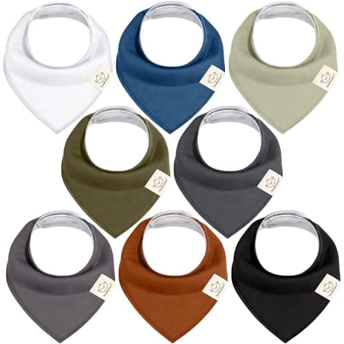 8-Pack Organic Baby Bandana Bibs for Boys, Girls - Super Absorbent Triangle Baby Bibs for Drooling and Teething Infant, 100% Cotton Extra Soft for Newborn, Infant 0-36 Months (Basics)