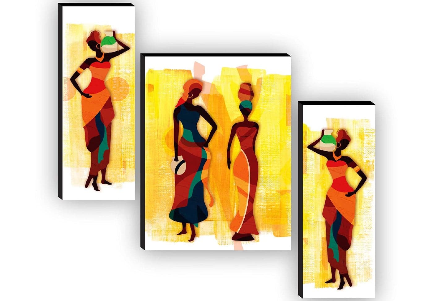 SAF paintings Set of 3 African lady dancing modern art UV Textured Self adeshive Home decorative Painting 18 Inch X 12 Inch SAF-JM7703