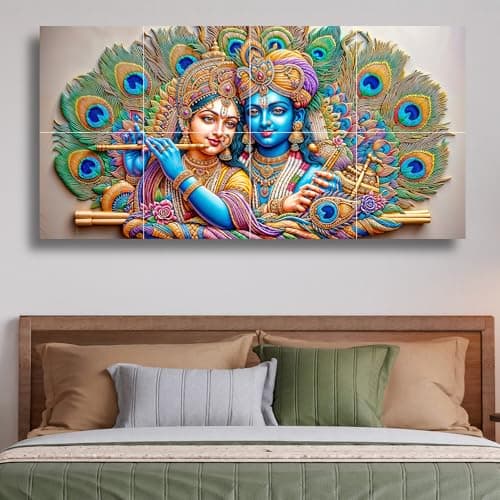 Nozvera 8 Pcs Radha Krishna MDF Wall Painting, UV Sparkle Laminated, 25x48 Inch Panel Art for Living Room & Home Decor