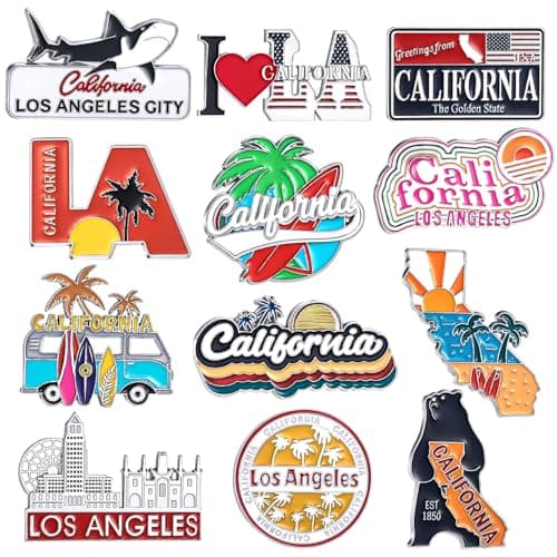 Konohan 12 Pcs California Magnets for Refrigerator Metal Fridge Magnet Magnetic California Souvenirs Gifts USA State Magnetic Los Angeles City Refrigerator Stickers, USA Flag, Coconut Tree