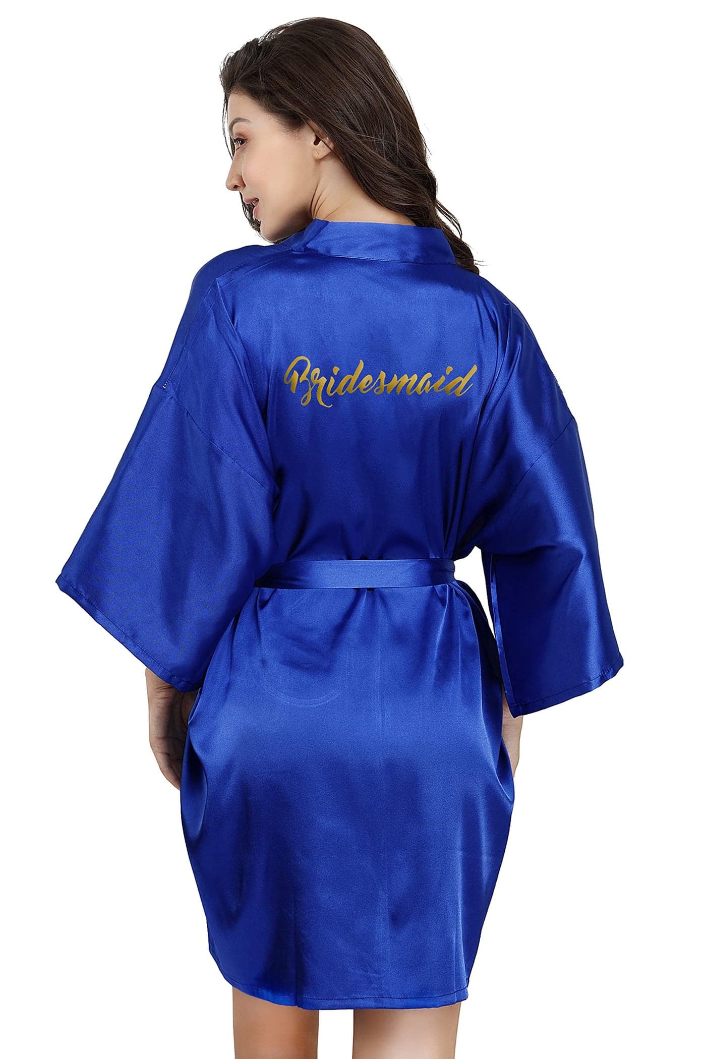 EPLAZA Bride Bridesmaid Robes for Wedding Bridal Party Women Short Solid Color Silky Satin Robe Kimono with Gold Glitters (Sapphire, Brideamaid)