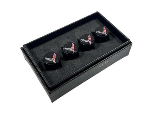 Eurosport Corvette C8 Logo Black Valve Stem Caps Knurled