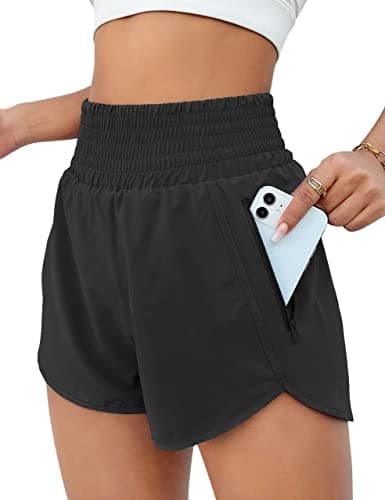 BMJL Women's Athletic Shorts High Waisted Running Short Pocket 2.5" Sporty Shorts Gym Elastic Workout Shorts(XXXL,Black)