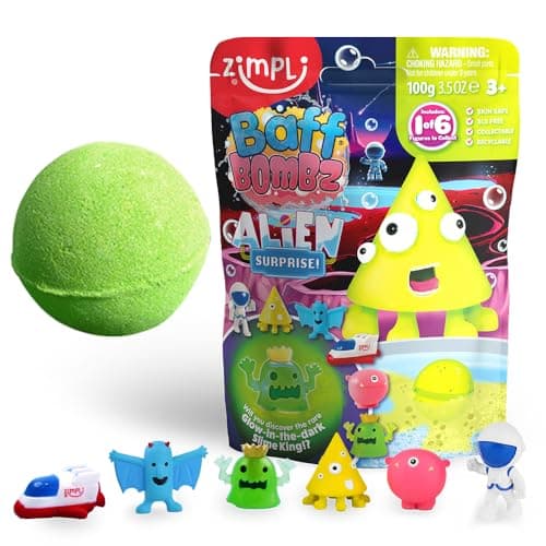 Zimpli Kids Large Alien Surprise Bath Bomb 1 of 6 Surprise Alien Toys to Collect One per Baff Bomb Party Bag Favours Fillers Rewards Stocking Filler Toy for Boys Girls 4 5 6 7 8 9