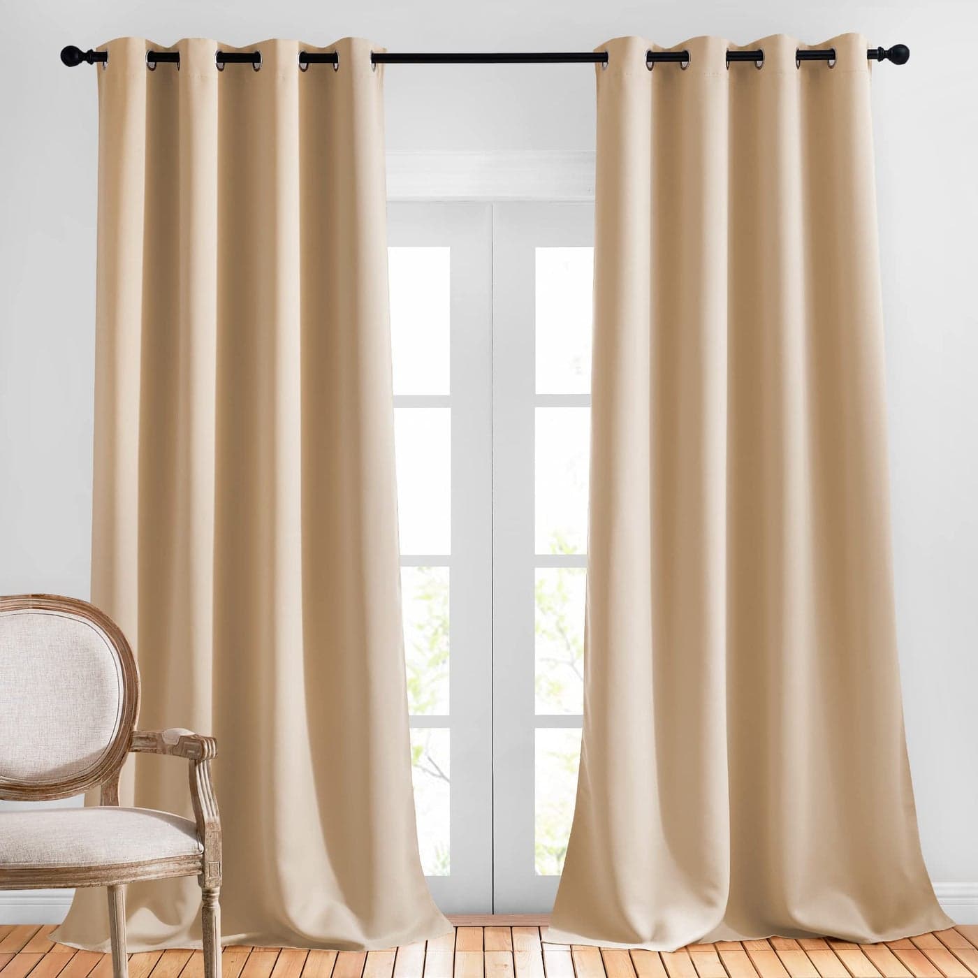 NICETOWN Room Darkening Grommet Panels 52 inches Width Biscotti Beige 2 Panels Baby Room Window Curtains 108 inches Long Privacy Draperies