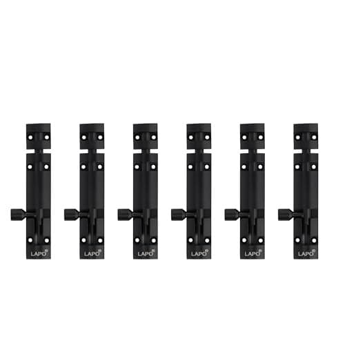 LAPO 6 Pack Premium Aluminium Tower Bolt 4 Inch/Tower Bolt for Main Door and Bathroom/Kundi/Latch/Chitakni/Latch for Main Door/Tower Bolt for Home,Offices Doors,Windows (Black Finish, Pack of 6)