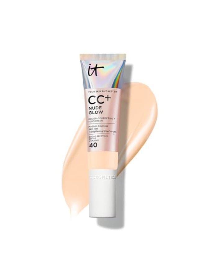 IT Cosmetics CC Nude Glow Fair Beige Medium Coverage Foundation with SPF 40 Brightening Glow Serum Lightweight Skin Tint 2 Niacinamide Hyaluronic Acid Up to 24H Hydration 108 fl oz