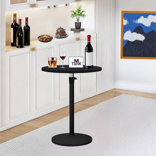 MTANK Height Adjustable Round Bar Table – Modern Bistro Pub Table with Metal Base, Small High Top Cocktail Table for Home, Kitchen, Party, and Cafe – White & Black Finish (Black)