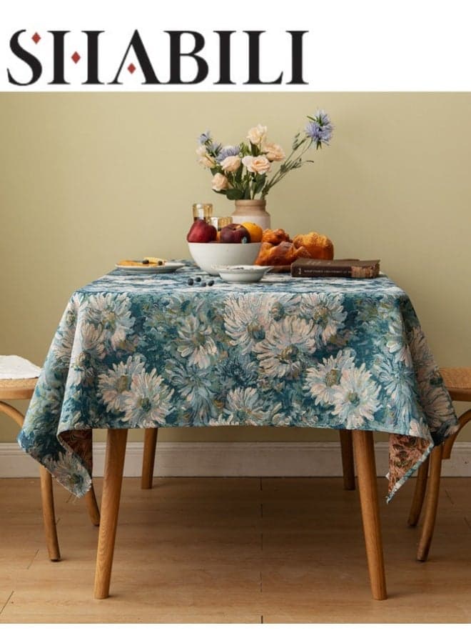 140x180cm Rectangular Tablecloth, European Classical Oil Painting Style Table Mat, Washable Dustproof Table Linen, Classic Table Cover for Wedding Party Home, Kitchen Restaurant Tabletop Decoration