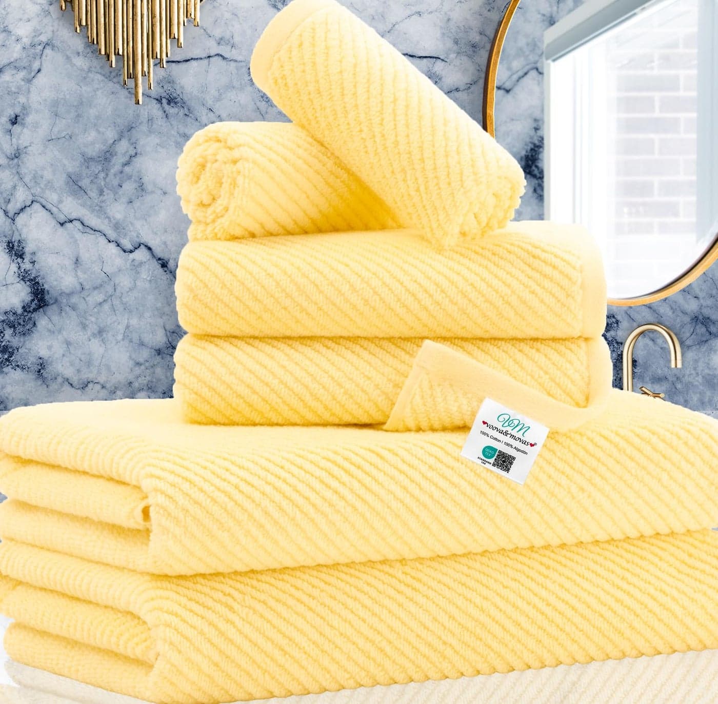 VOOVA MOVAS Yellow Bath Towels 100 Cotton Quick Dry Light Weight Thick Soft 6 Piece Towel Set 2 Large Bath 30x56 2 Hand 18x28 2 Washcloths 13x13 Lemon Yellow Towel Gift Set