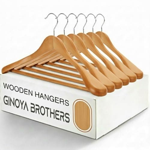 GINOYA BROTHERS Cherry Heavy Duty Wide Shoulder Solid Wood Suit Hanger for Coat, Jacket, Pants, Clothes, Durable Wooden Hanger (2 Pieces)