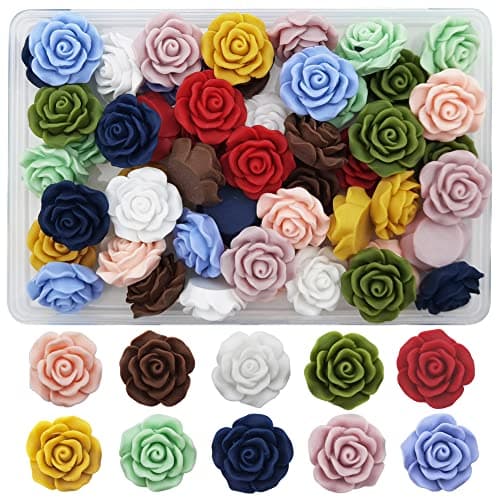 INSPIRELLE 50pcs 20mm Flatback Undrilled Opaque Matte Rose Flower Cabochons No Holes Resin Flat Back for Jewelry Making and Crafting