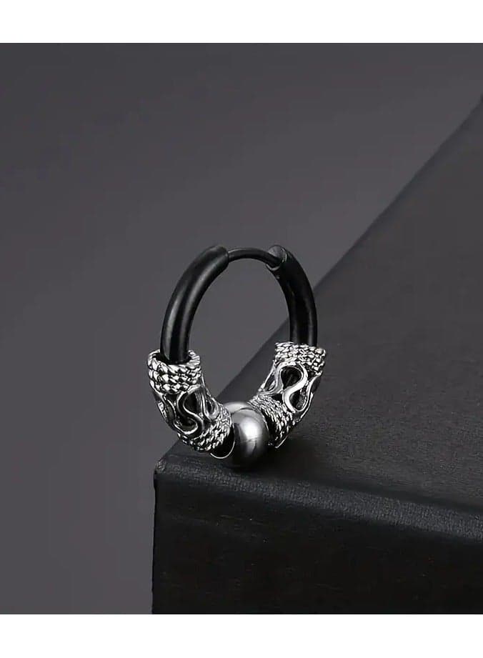 Stylish Stainless Steel Dragon Pattern Hoop Earrings with Skull Accent - Fashion Accessory, Non-Magnetic, for Men