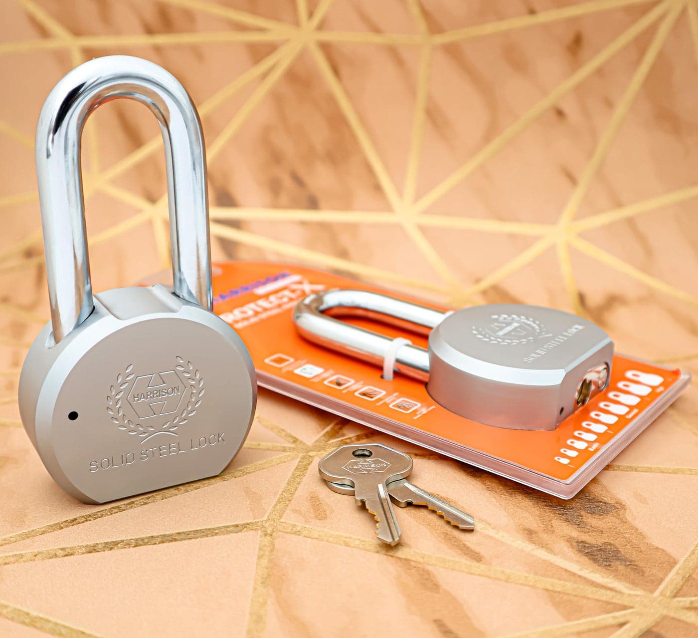 Harrison Padlocks/Round Long Shackle Padlock 65mm with 3 Brass Keys ST0949 Pack of 1/ Solid Steel Material/Bright Chrome Plated Finish/Door Lock, Shutter Lock, Godown Lock, Container Lock