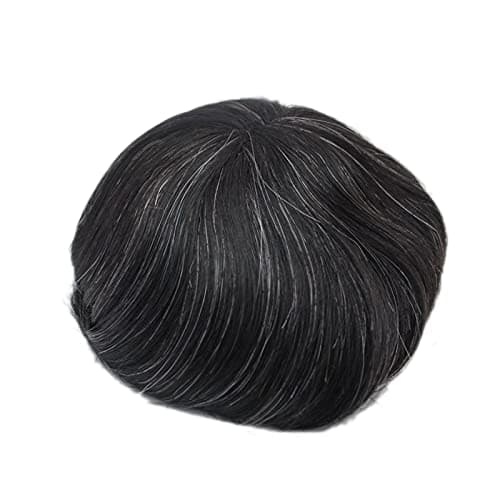 Suncolorhair Black Mixed Grey Toupee for Men Mens Natural Hairpiece Remy Human Hair Unit 1B20