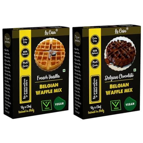 La Casa French Vanilla + Chocolate Belgian Waffle Mix | Combo Pack of 2 | Pancake Mix | Multigrain | Vegan | Extra Crisp | 800gm |
