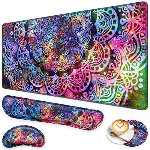 Canjoy Gaming Mouse Pad Set 4in1 XXL Large Mouse Pad Keyboard Wrist Rest Support Coaster 354157 in Extended Desk Pad Memory Foam NonSlip Desk Mat for Home Office