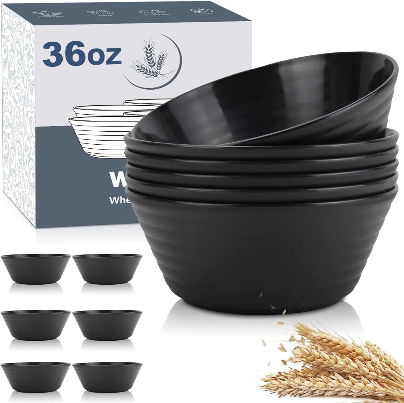 Wheat Straw Bowl Sets6 PCS Unbreakable Cereal Bowl 36 OZMicrowave and Dishwasher Safe BowlsSoup Bowl Sets BPA Free Apartment Bowl for Serving CerealOatmeal and Salad Black