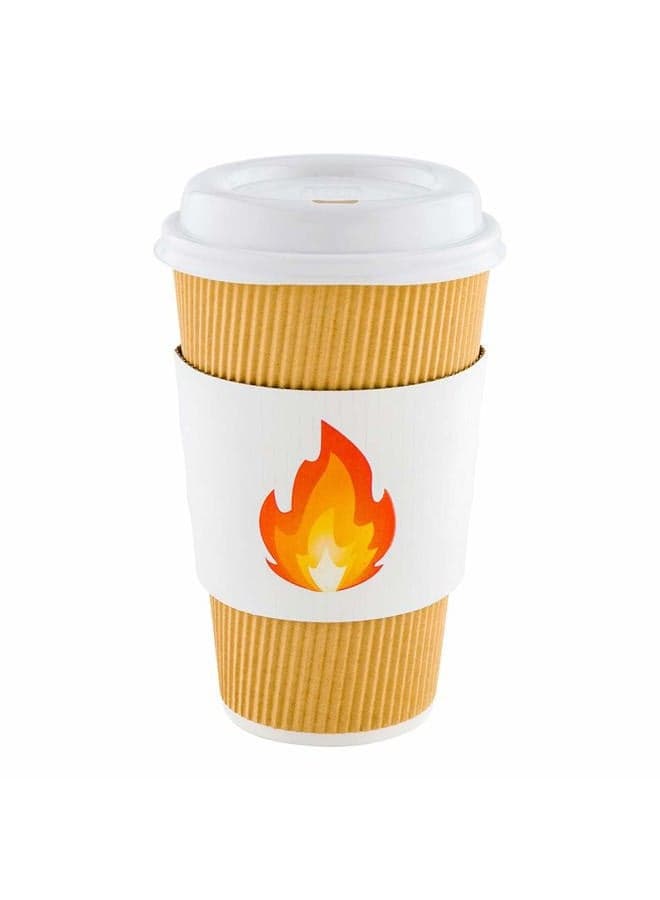 SLEEVES ONLY: Restpresso 5.1 x 2.8 Inch Coffee Cup Sleeves, 50 Corrugated Hot Cup Sleeves - Fire Emoji, Heat-Tolerant, White Paper Disposable Coffee Sleeves, Secure Grip - Restaurantware