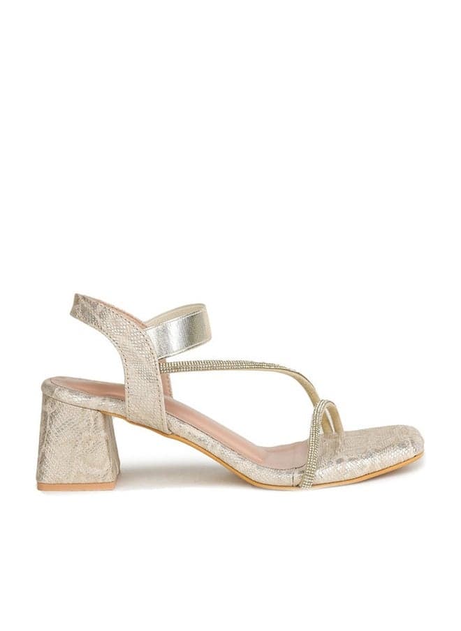 Gold-Toned Embellished Block Heels for Women — 40