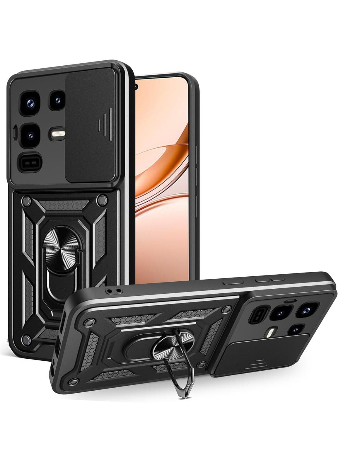 for Infinix Note 50 S Case Cover, Slide Camera Lens Cover, Magnetic Ring Holder Kickstand Protective Phone Case for Infinix Note 50 S, Black.
