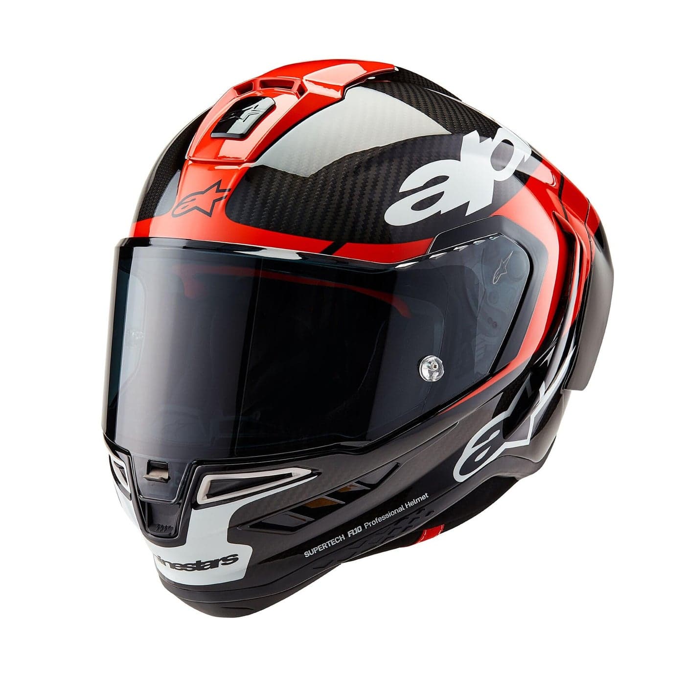 Alpinestars Supertech R10 Element Helmet Carbon Fiber Aerodynamic FullFace Design Ventilation Safety DOT ECE Certified for Street Track Riders BlackCarbon Bright RedWhite Glossy S