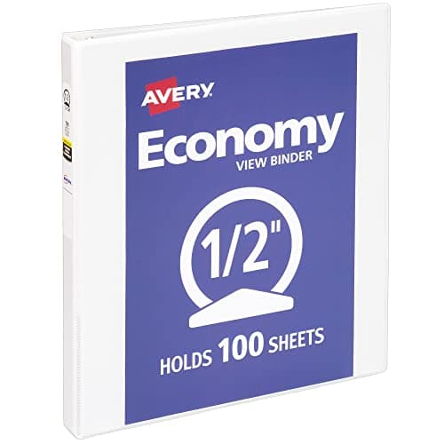 Avery Economy View 3 Ring Binder 1/2 Inch Round Rings, 12 White Binders (05706)
