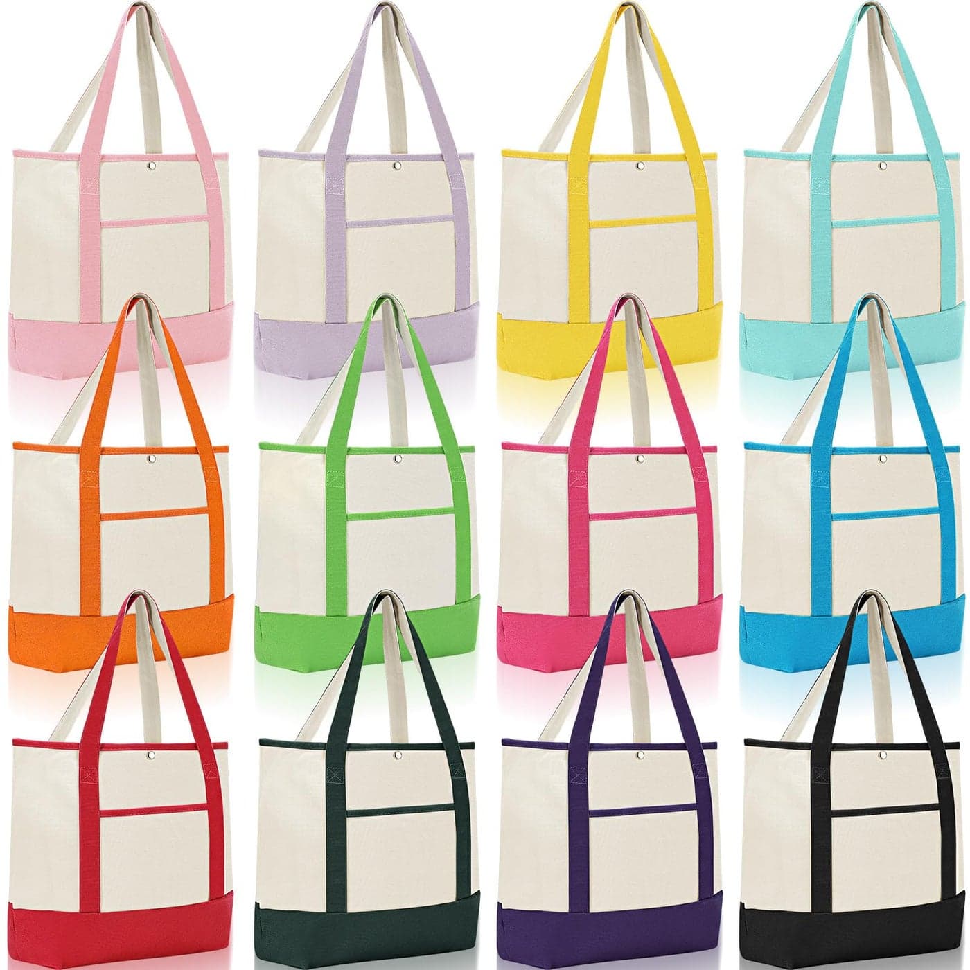 Sanwuta 12 Pack Canvas Tote Bag Bulk with Handles Reusable Grocery Shopping Blank Tote Bags for Women Mom Beach Work School Bright Color