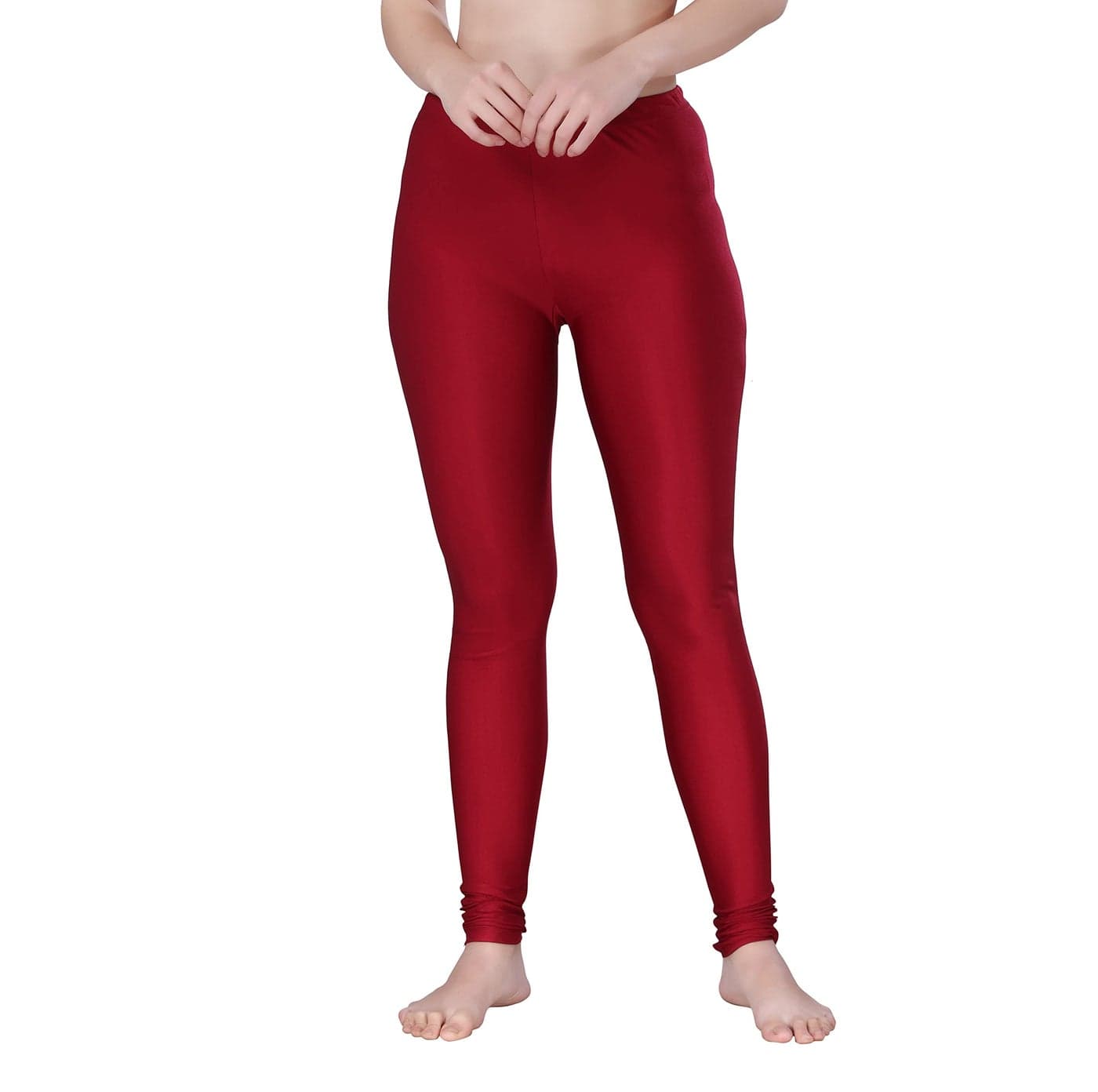 TRASA Women's and Girls Slim Fit Nylon Shining Lycra Churidar Mid Rise Leggings - Maroon, Size :- 4XL