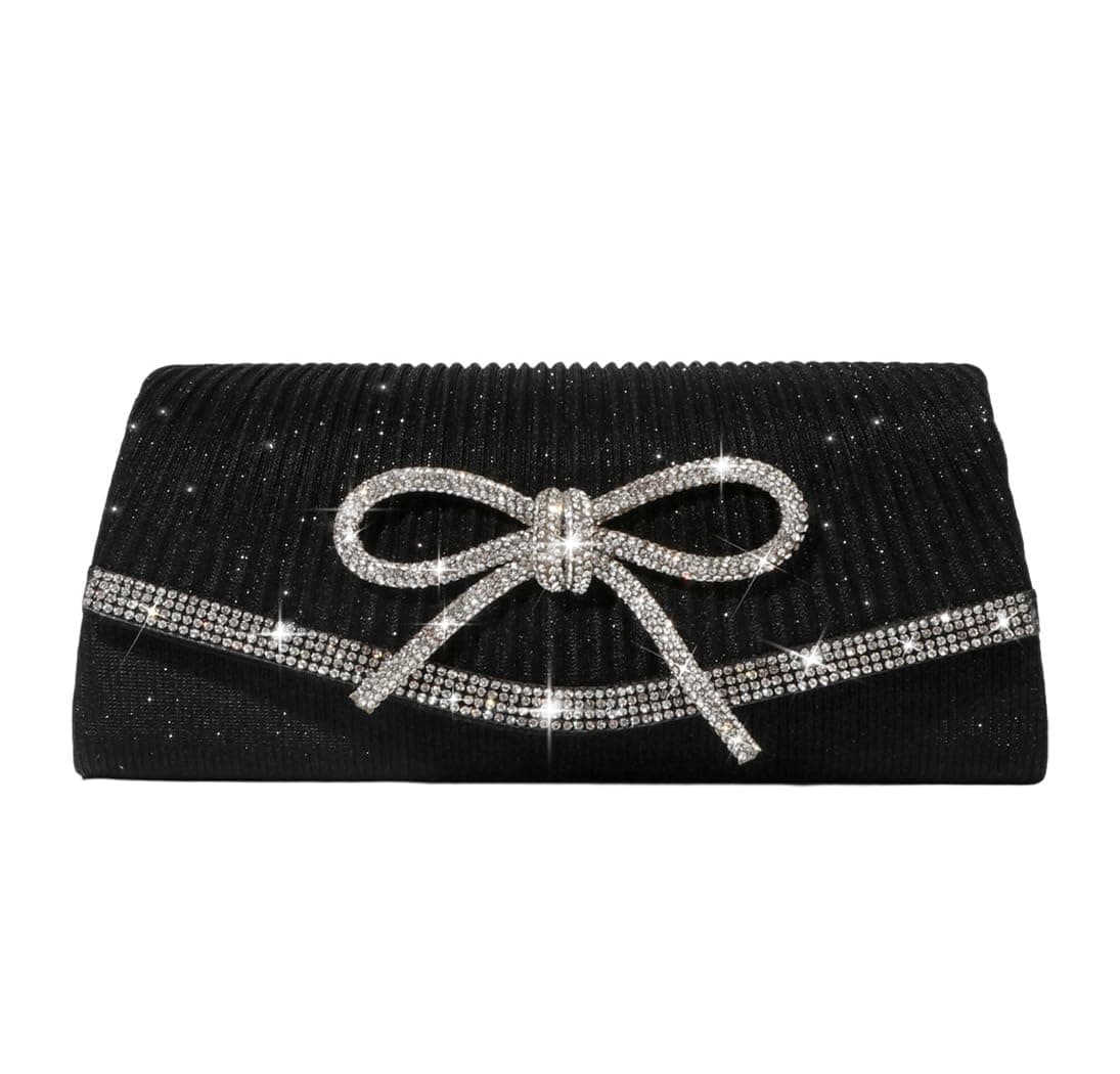 Trisapu Bow Evening Bag Sparkly Clutch Purses for Women Wedding Glitter Rhinestone Party Prom Purse Dressy Clutch Bags Black