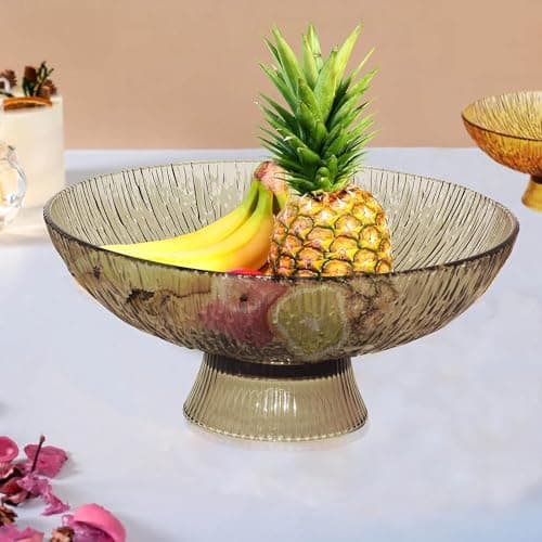 Red-Rubby Designer Glass Serving Fruit | Fruit Bowl, Dish for Sweets, Home Decor Pedestal Bowl,Serving Tray for Dining Table, Glass Decorative Bowl (Set of 1) Multi Colour, 750 ml