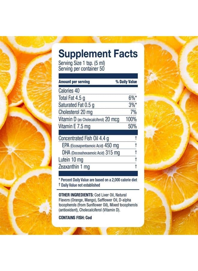 Wild Alaskan Fish Oil Cod Liver Oil - Orange Flavored Omega-3 Fish Oil Supplement - 755mg Omega-3s - 8.45 Oz (50 Servings)